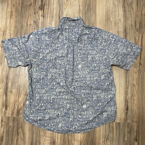 Woolrich Button Up Cotton Shirt Mens Size XL Fish Pattern Fishing Outdoor Blue - Picture 7 of 8